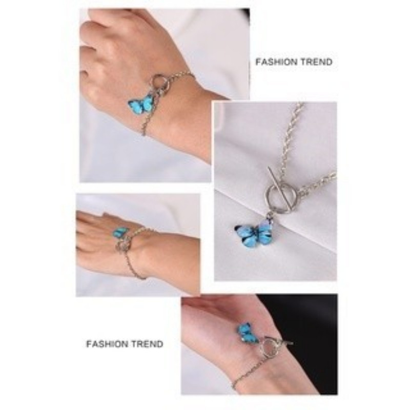nbv ,,(Q-88) สร้อยแฟชั่น Blue Butterfly มีทั้ง สร้อยคอ กำไล ผีเสื้อ อะไหล่เงิน