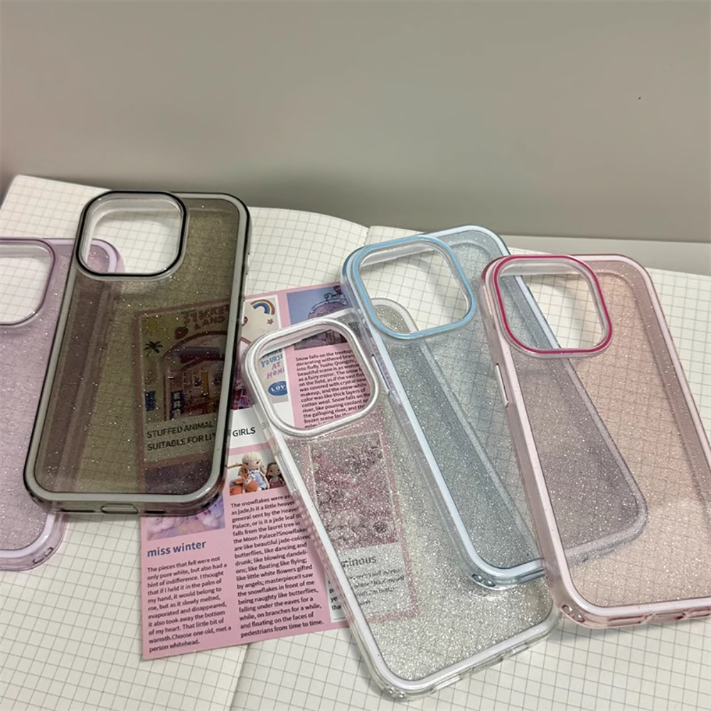 Ins Glitter เงาโปร่งใสเคสโทรศัพท์สําหรับ IPhone 11 17 16 14 15 Pro Max Air 16 PLUS 12 13 ProMax กรอบหนากันกระแทก IMD โทรศัพท์ปกหลัง - ภาพย่อย 2
