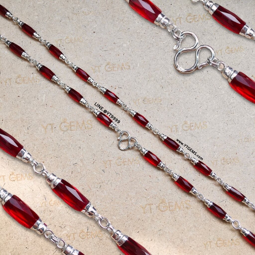 ️ สร้อยคอโกเมน 4 มม. 26 นิ้ว สร้อยคอเงินแท้ พลอยโกเมน (CZ) YTG-9129