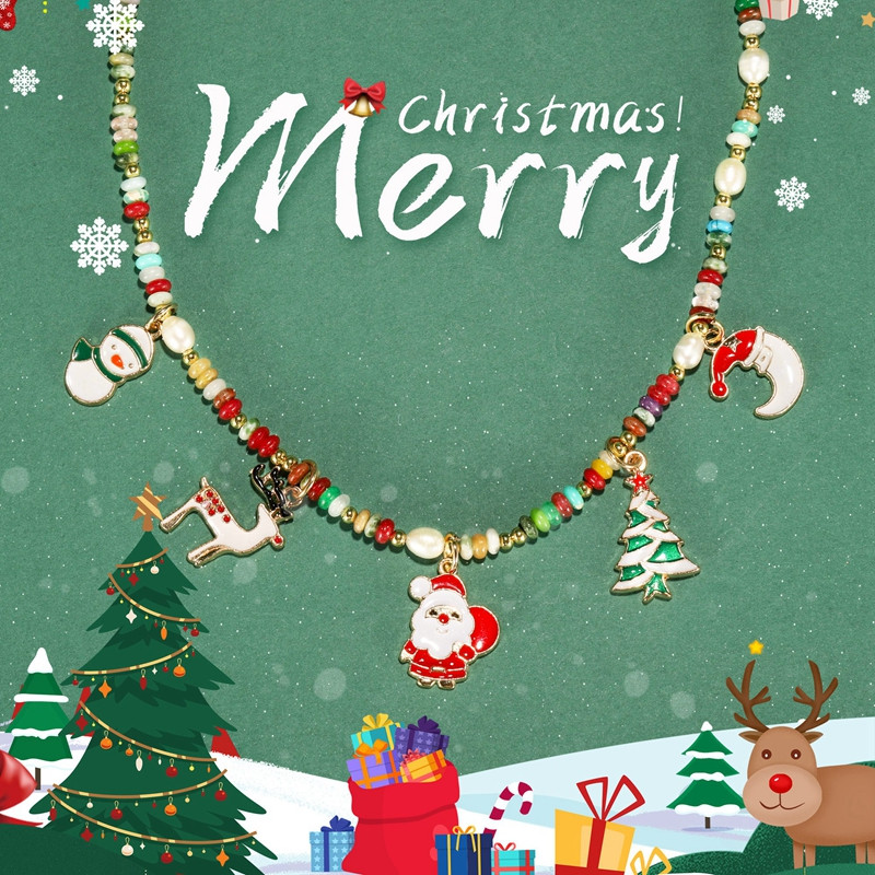 Idokawa pearl สร้อยคอโบราณผู้หญิงน่ารักจี้คริสต์มาส clavicle pearl สร้อยคอ 404NP002