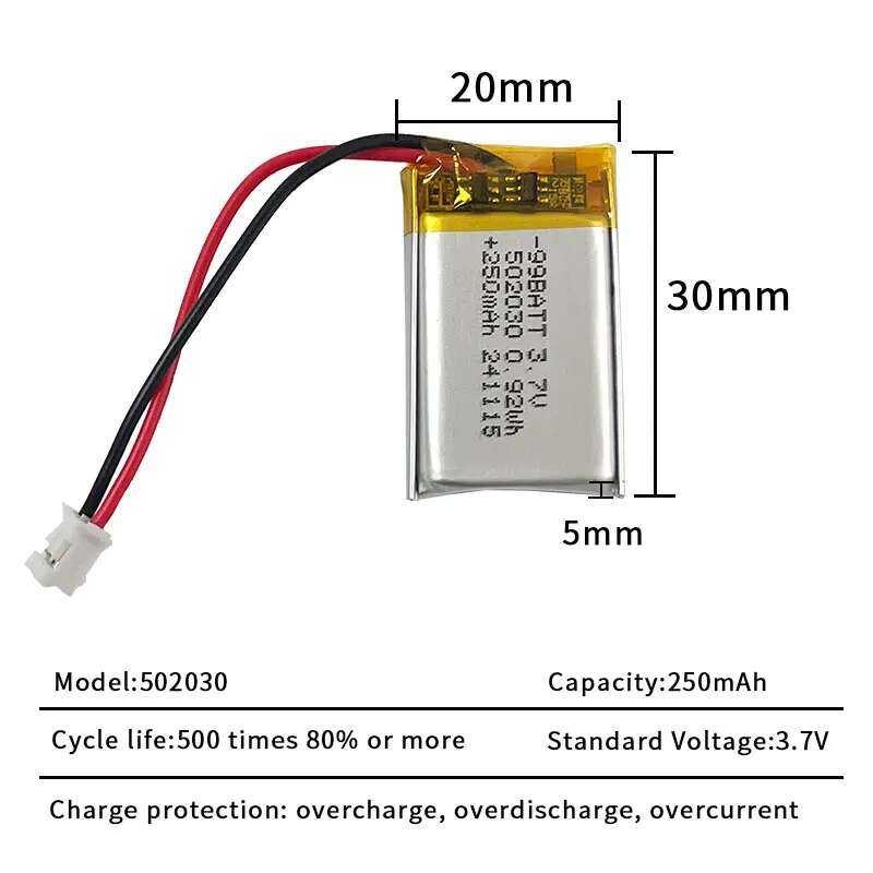 ▥ 10 ชิ้น 250Mah 3.7V 502030 052030 แบตเตอรี่ลิเธียม Lipo 602030 แบตเตอรี่โพลีเมอร์สําหรับชุดหู