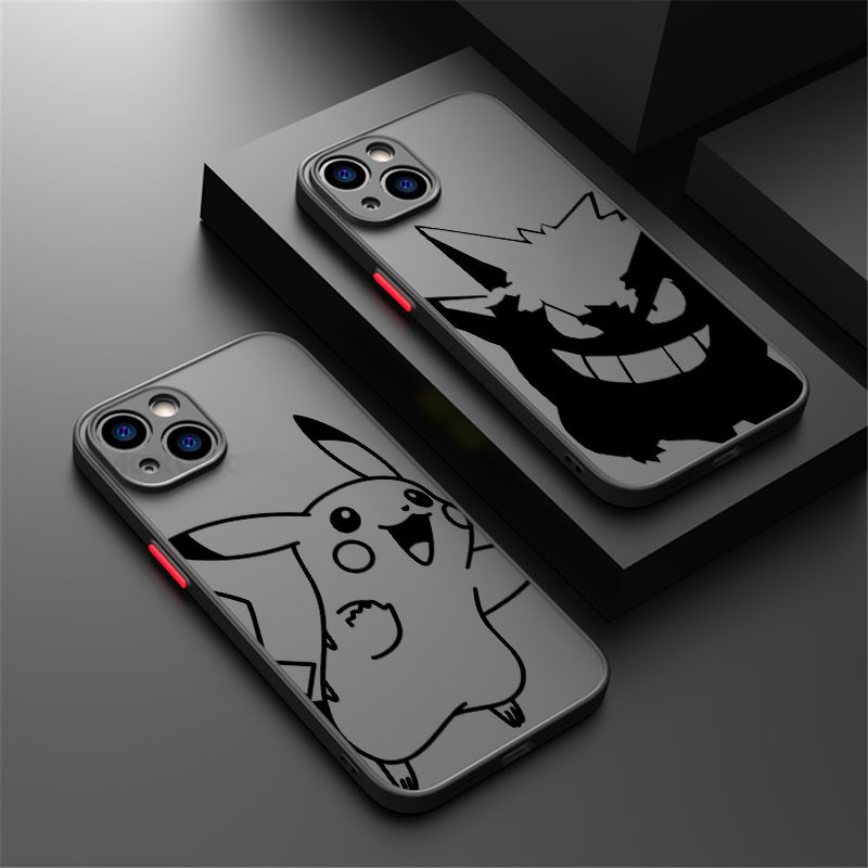 Pokemon กระเป๋าสีดํา Monster เคสโทรศัพท์สําหรับ iphone 16 Pro 15 11 14 Plus Max 12 13 Mini XS 7 8 SE2020 ซิลิโคนใส Frosted กันกระแทกเกราะฝาครอบ
