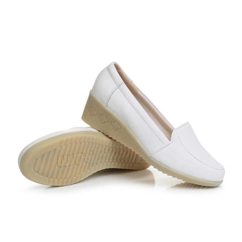 Work Focus Shoes รองเท้าพยาบาล 30 ปีรองเท้าสตรีหนังวัวลาดส้นเอ็นวัวแต่เพียงผู้เดียวรองเท้าสีขาวขนา