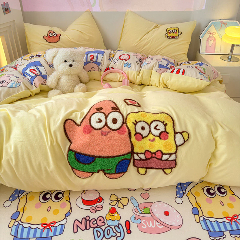 ชุดเครื่องนอนลาย Spongebob ผ้าฝ้าย 4 ชิ้น - รูปที่ 1