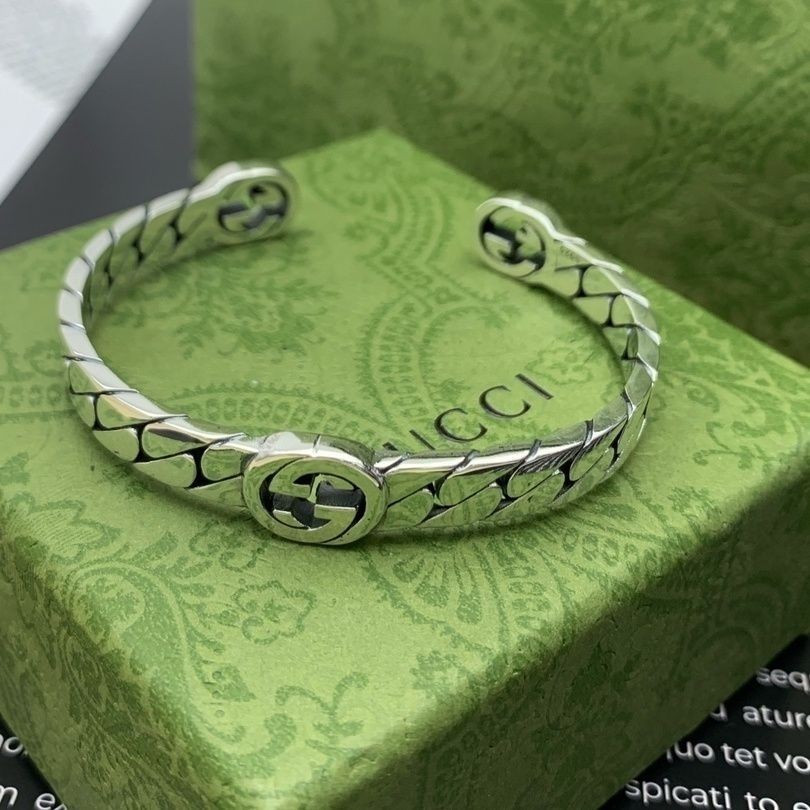 Gucci 925 Silver Niche Simple Gg Bracelet Ring New Twist Wide Version สร้อยข้อมือคู่ชายและหญิง