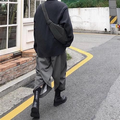 Dark black functional wind Yamamoto Yoji กางเกงเจ็ดจุดชายขากว้างหลวมเทรนด์ลำลองสไตล์ญี่ปุ่นในช่วงฤด