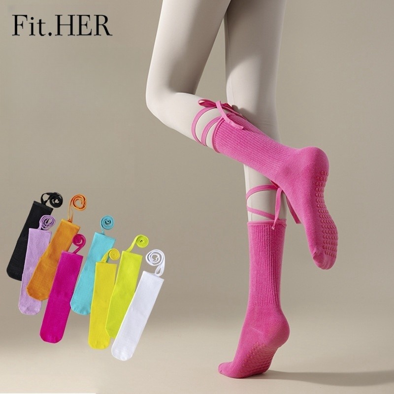 Fit.her ลื่นสายไขว้ Underfoot โยคะพิลาทิสเต้นรําถุงเท้าชุดกีฬา