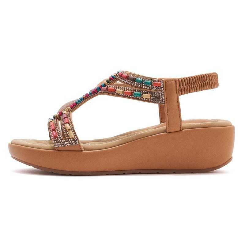 Brand ❤ SIKETU Novelty Minority Style Wedge Sandals Mix Colors Bohe Retro Floral Shoes Knit Elastic