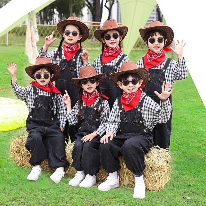 คาวบอยกำลังยุ่งเครื่องแต่งกายเต้นรำเด็กเด็กชายและเด็กหญิงคาวบอยชุดคาวบอยตะวันตกเครื่องแต่งกายประสิท