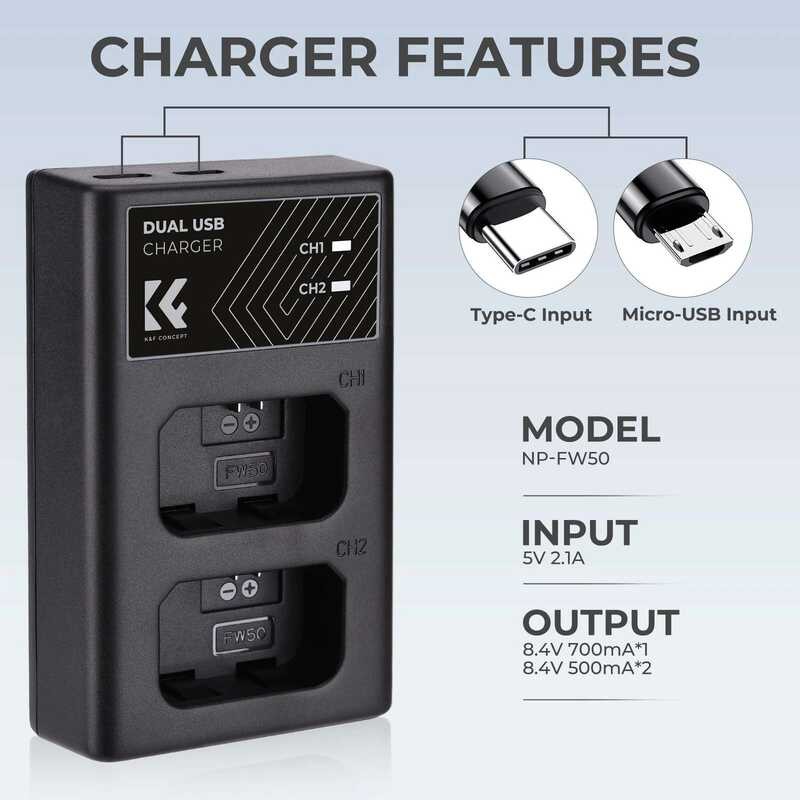 ▥ K & F Concept Np-Fw50 แบตเตอรี่ Dual Slot Quick Charger สําหรับ Sony Alpha A6000 A6500 A6300