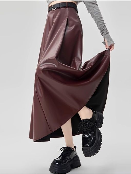 สีกาแฟกระโปรงหนัง pu