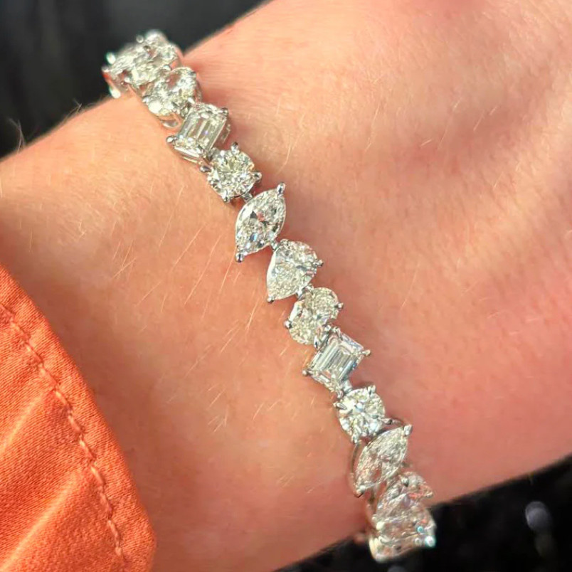 สร้อยข้อมือเพชรทองคำขาว 11.2 ct Lab Diamond Fancy Shape Tennis Bracelet - White Gold 9K