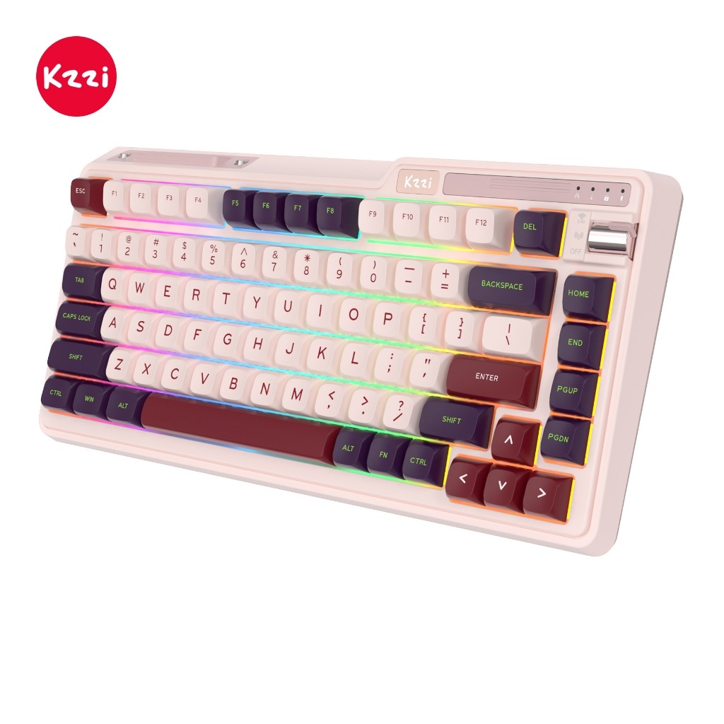 Kzzi K75 Lite Nezuko สีม่วง 75% ปะเก็น RGB คีย์บอร์ดเกมคีย์บอร์ดไร้สายขนาดกะทัดรัด 82 คีย์ 3 โหมดลู