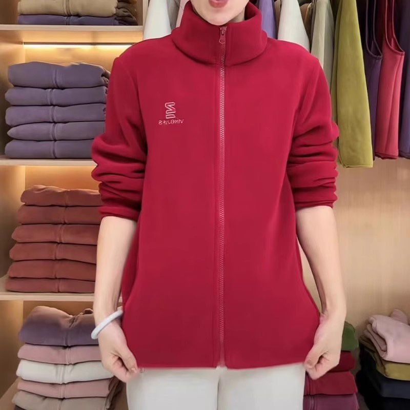 เสื้อตัวสั้นเสื้อผ้าผู้หญิง 2024 ฤดูใบไม้ร่วงสไตล์ใหม่แม่สวม เคยเป็น ขนแกะบางขนแกะสบายๆยืนขึ้นปกแจ็คเก็ตสีทึบซิป ทั้งหมด-จับคู่