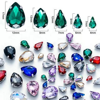 QIAO Drop Multi Mix ขนาด 50 ชิ้น Sliver Claw Rhinestones การตั้งค่ารูปร่างแก้วคริสตัลเย็บบนอัญมณีชุดแต่งงานรองเท้ากระเป๋า DIY Trim