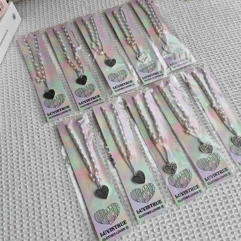 พร้อมส่ง LUV IS TRUE CH LUV NECKLACE(SILVER) สร้อยคอ รูปหัวใจ  (แบบ 2 เส้น)