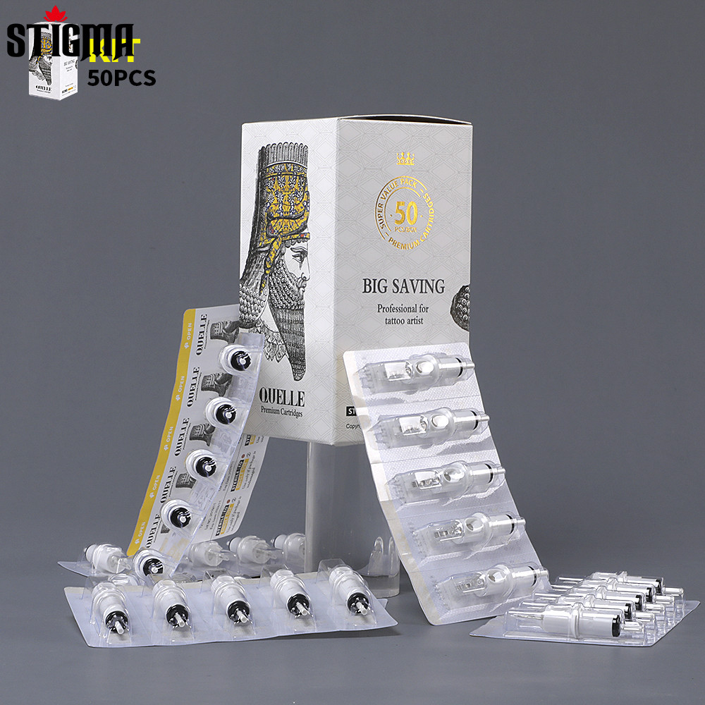 [ซื้อสามแถมหนึ่ง] QUELLE 50 ชิ้น Tattoo Cartridge RL RS RM #08 0.2มม #10 0.3มม #12 0.35มิลลิเมตรมาตรฐานทิ้งฆ่าเชื้อปลอดภัยอุปกรณ์สักเข็มเดียว