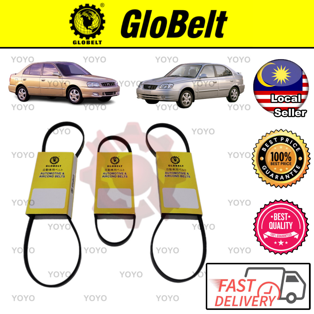 Hyundai Accent G4EK 1.5 1994 ชุดเข็มขัดพัดลม GloBelt (4PK610) (4PK875) (4PK895)
