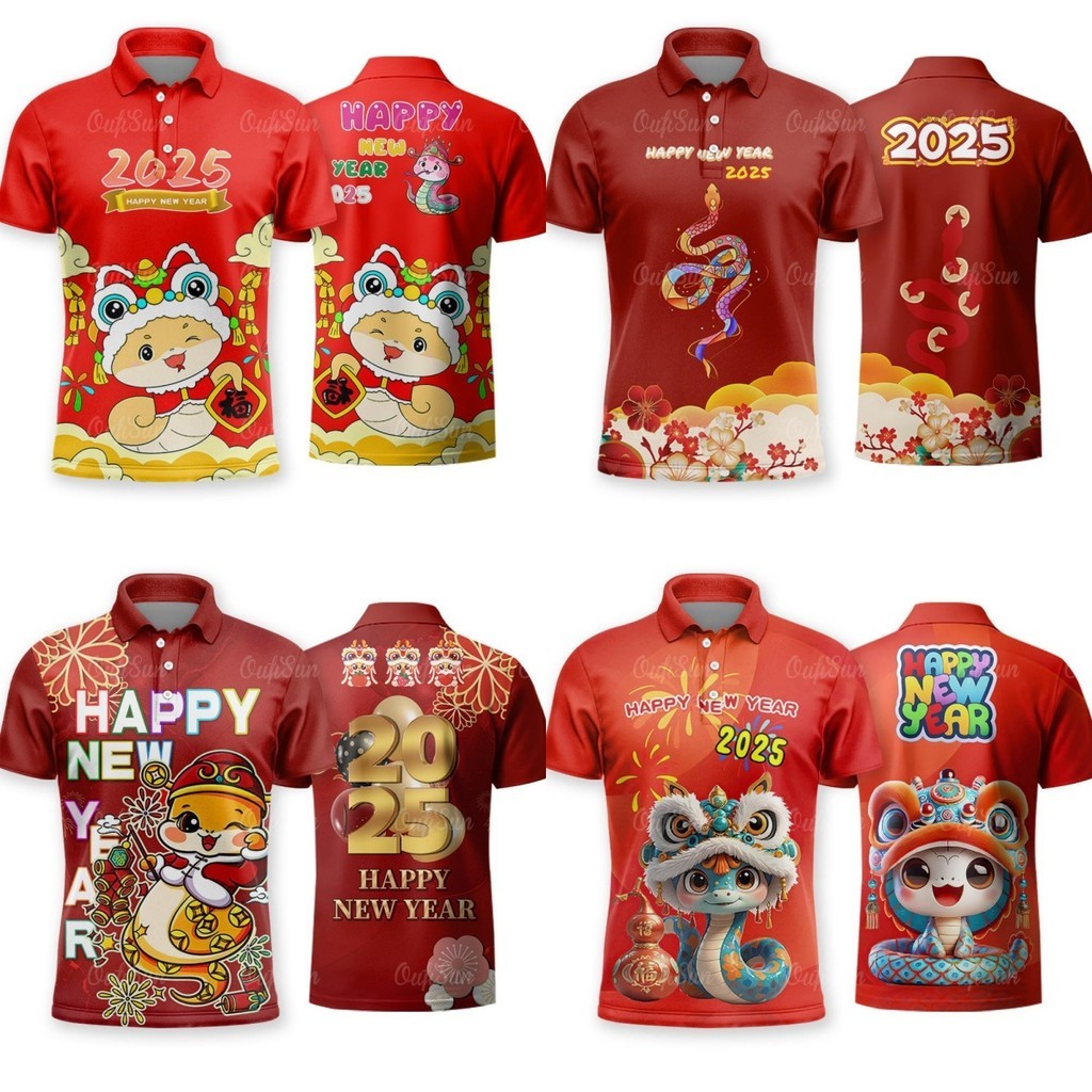 2025 ปีงูปีใหม่เสื้อโปโลหลวมปีใหม่เหมาะสําหรับครอบครัวสวมใส่เสื้อผ้าปีใหม่ผู้ชายผู้หญิงสามารถสวมใส่ระบายอากาศสบา