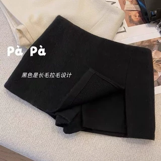 กระโปรงผ้าขนสัตว์ใหม่เวอร์ชั่นเกาหลีแฟชั่นเอวสูงหนาซิปกระโปรงทรงเอ