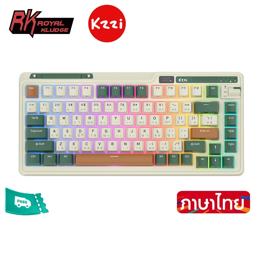 Kzzi Kezhi K75 Pro ปะเก็นคีย์บอร์ดเล่นเกมไร้สาย สามโหมด RGB Backlit 80%