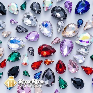 QIAO Drop Multi Mix ขนาด 50 ชิ้น Sliver Claw Rhinestones การตั้งค่ารูปร่างแก้วคริสตัลเย็บบนอัญมณีชุดแต่งงานรองเท้ากระเป๋า DIY Trim
