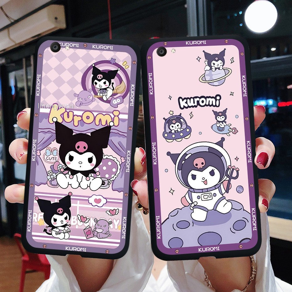 Vivo Y55 Y55s Y55L 2017 1610 1603 เคสโทรศัพท์ลายการ์ตูนน่ารัก Kuromi พร้อมเชือกเส้นเล็กฝาหลัง