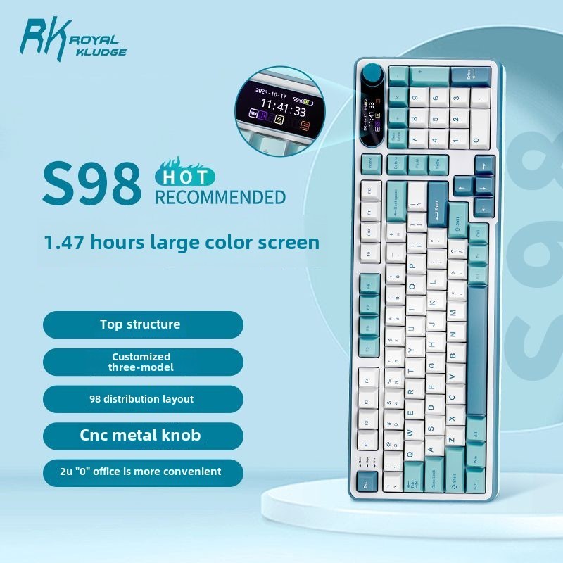R RKS98 คีย์บอร์ดไร้สายสามโหมดที่กําหนดเองบลูทูธสาว High-Appearance Hot-Swap RGB Gaming Office