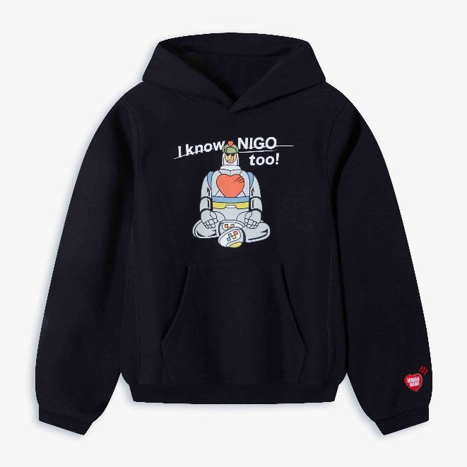 ♞,♘,♙Human MADE  I KNOW NIGO TOO HEAVYWEIGHT hoodie Joint ความร่วมมือเสื้อกันหนาวหมวกรูปแบบหุ่นยนต์