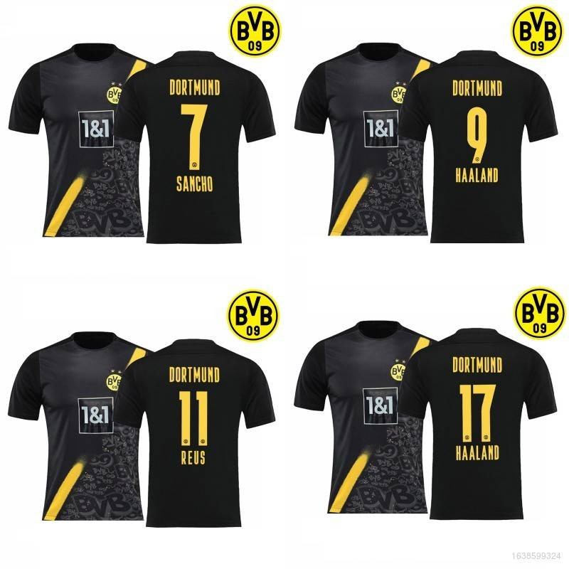 ในสต็อก ใหม่ 2020-2021 Borussia Dortmund Away เสื้อฟุตบอล Sancho Haaland Reus TShirt เสื้อกีฬาเสื้อฟ