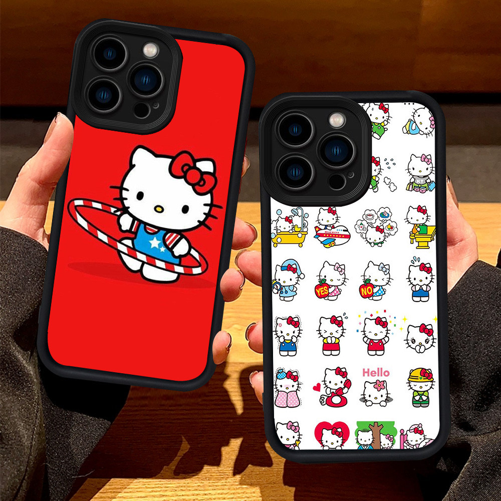 R-1 Hello Cute Cat เคส iPhone 13 14 Plus Pro Max