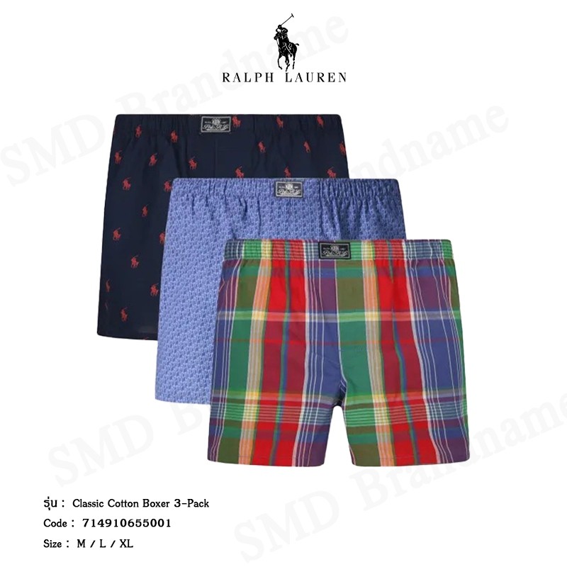 Polo Ralph Lauren กางเกงชั้นในผู้ชาย รุ่น Classic Cotton Boxer 3-Pack Code: 714910655001