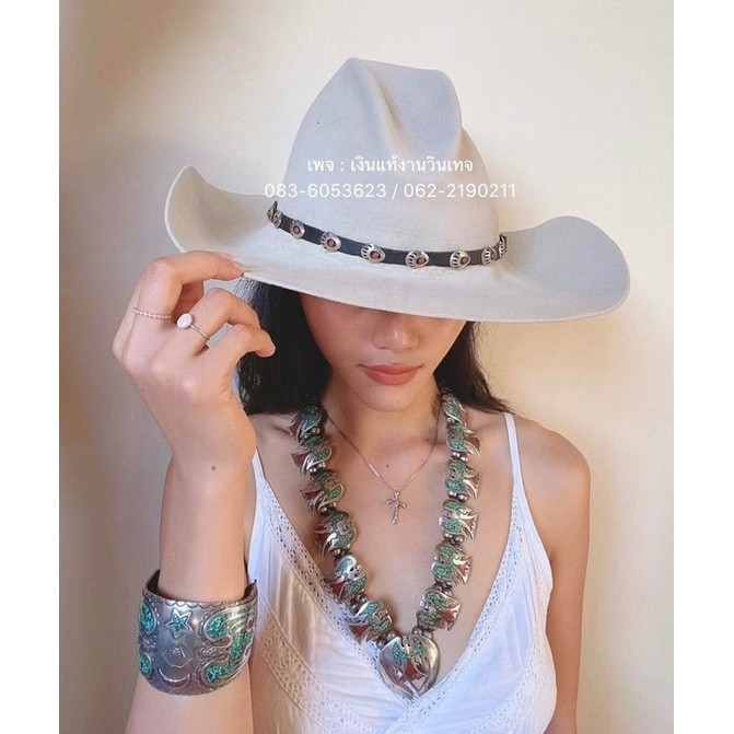 เทอร์ควอยซ์ อัญมณีเเท้ งานเมกา vtg Native American OLD STERLING SILVER TURQUOISE PEYOTE BIRD SQUASH