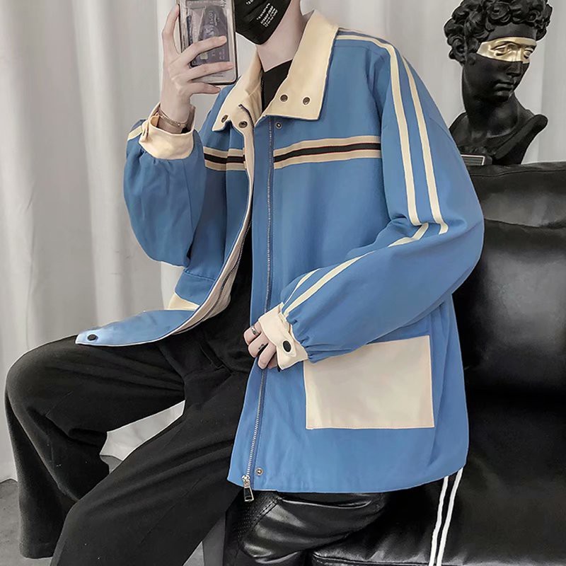 ♞เสื้อแจ็กเก็ต คอปก ผ้าฝ้าย สีซิป ทรงหลวม สามสี สไตล์เกาหลี ลำลอง สำหรับผู้ชาย vbc