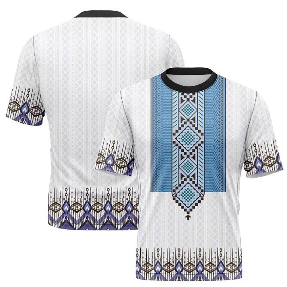 Thnic Tribal แรงบันดาลใจ Top Tee เสื้อสําหรับชายรอบคอ Vintage แบบดั้งเดิมเสื้อ Strip6 สีround คอ Ret