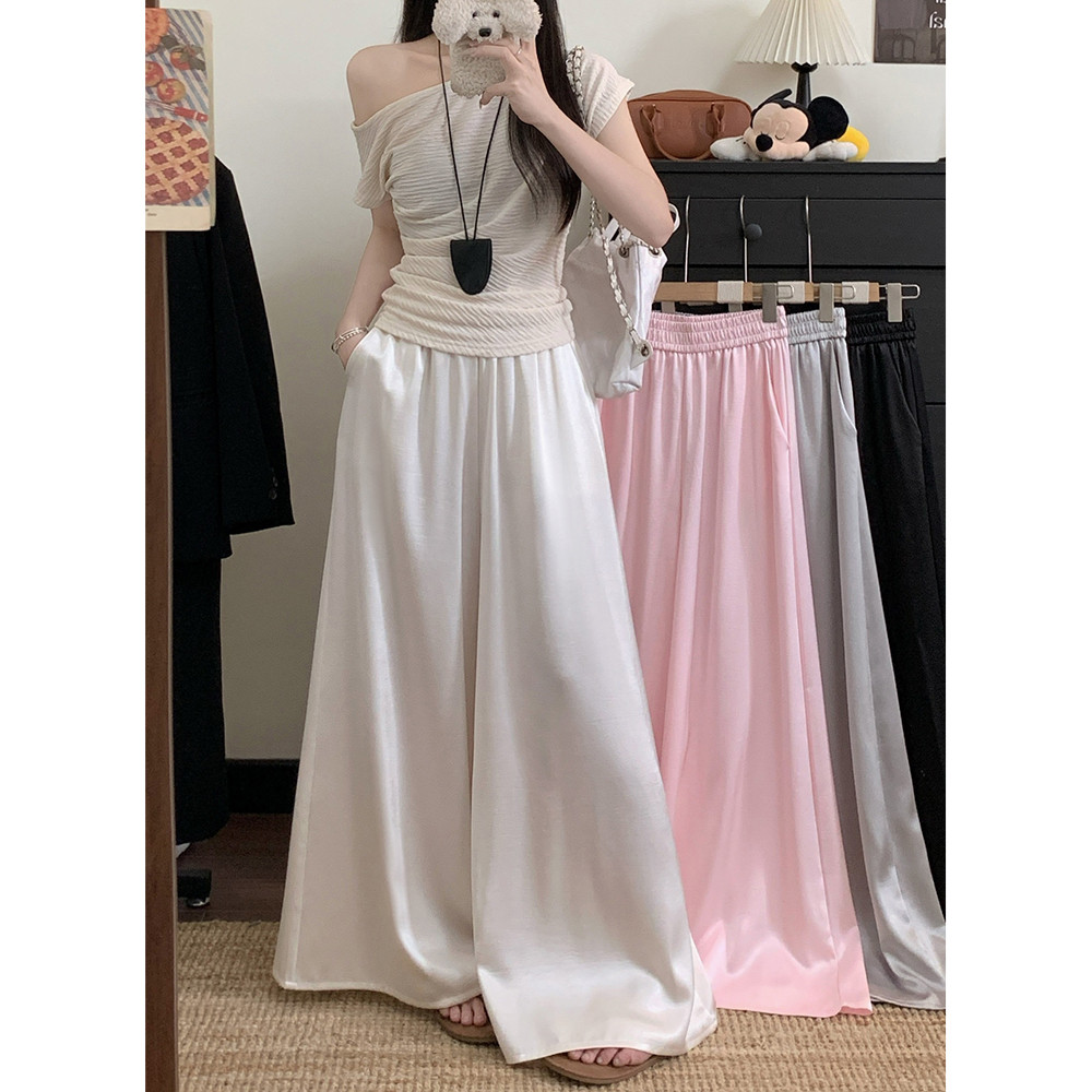 88141 กางเกงลําลองผ้าม่านผ้าซาติน Silky High-End ทันสมัย