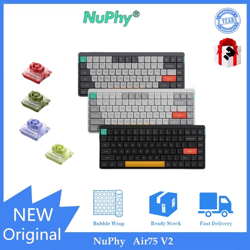 Nuphy Air75 V2 คีย์บอร์ดบลูทูธไร้สาย แบบบางพิเศษ สามโหมด