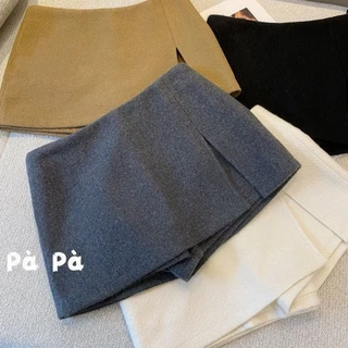กระโปรงผ้าขนสัตว์ใหม่เวอร์ชั่นเกาหลีแฟชั่นเอวสูงหนาซิปกระโปรงทรงเอ