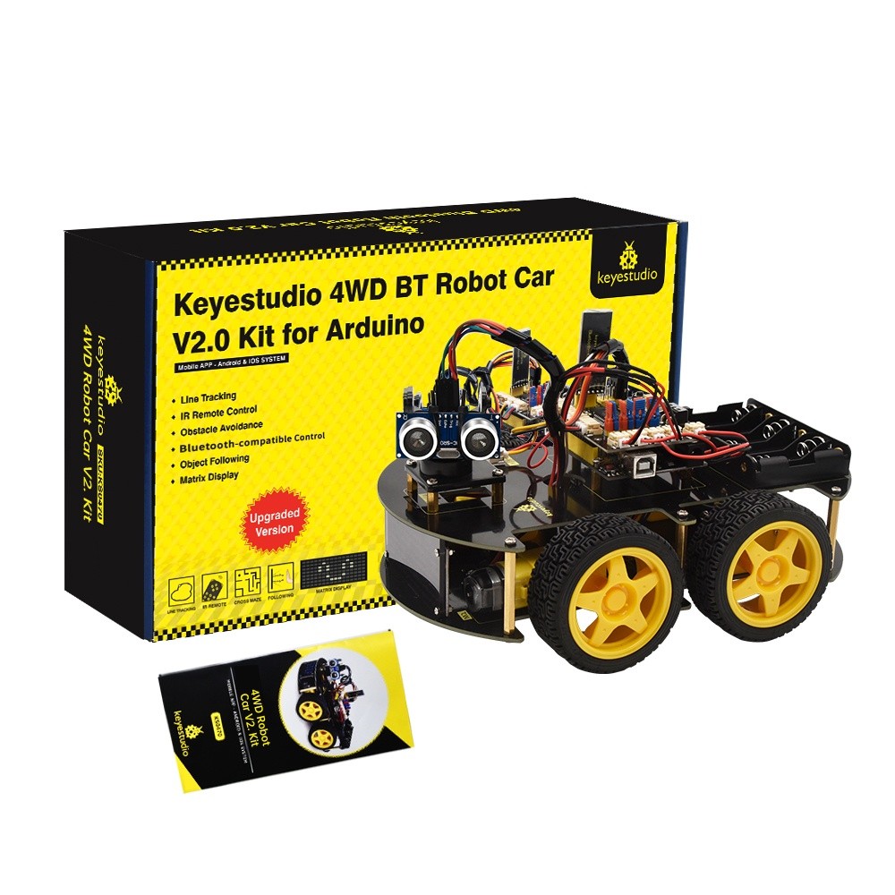 ในสต็อก Keyestudio 4WD Multi BT Robot Car Kit อัพเกรด V2.0 W/จอแสดงผล LED บลูทูธ/อัลตราโซนิก/รีโมทคอ