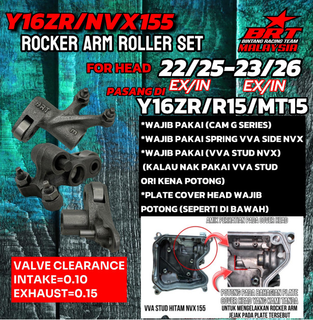 Y16 / R15 V3 / MT15 / R15M / NVX155 / NMAX155 BRT RACING ROCKER ARM ROLLER SET [ 19/22MM 20/23MM & 2
