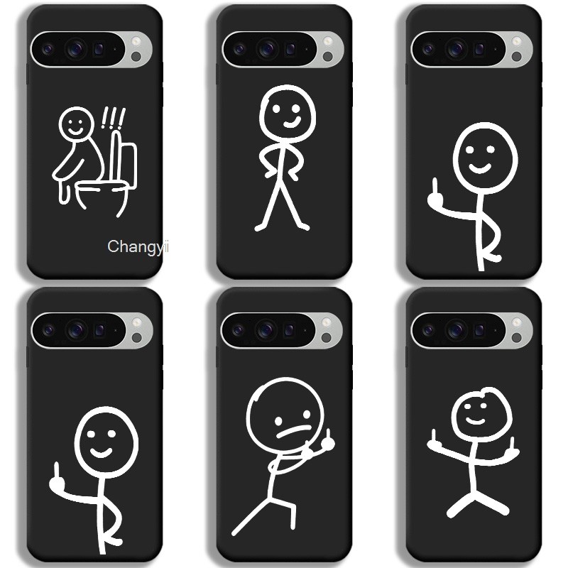 LINE-DRAWN TINY MAN กรณี Google PIXEL 9 G2YBB GUR25 G1B60 เคสโทรศัพท์ Soft Touch ซิลิโคนฝาครอบการ์ตู