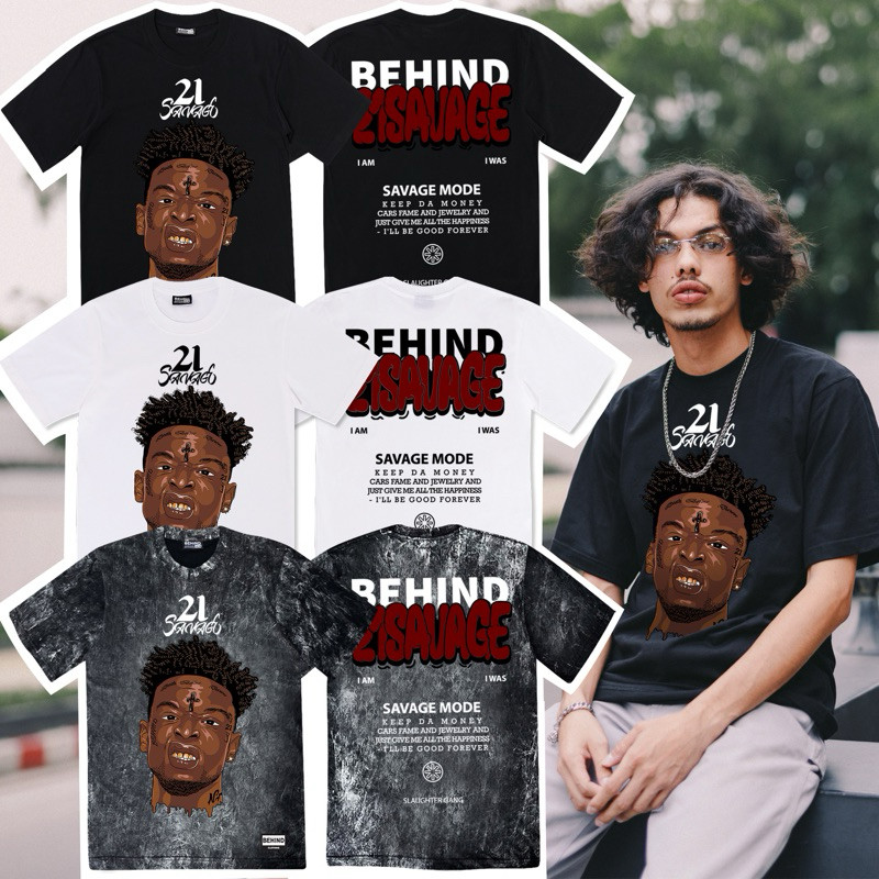 ♞BEHIND เสื้อยืด แขนสั้น  21 SAVAGE  แนวสตรีท Oversize เสื้อยืดชาย หญิง vbc