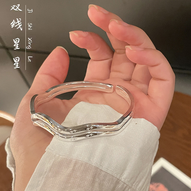 Jf Double-Line Wave Star เปิดสร้อยข้อมือ 999 เงินสเตอร์ลิงหญิง ins สไตล์ Niche Design Sense ส่งแฟนแ