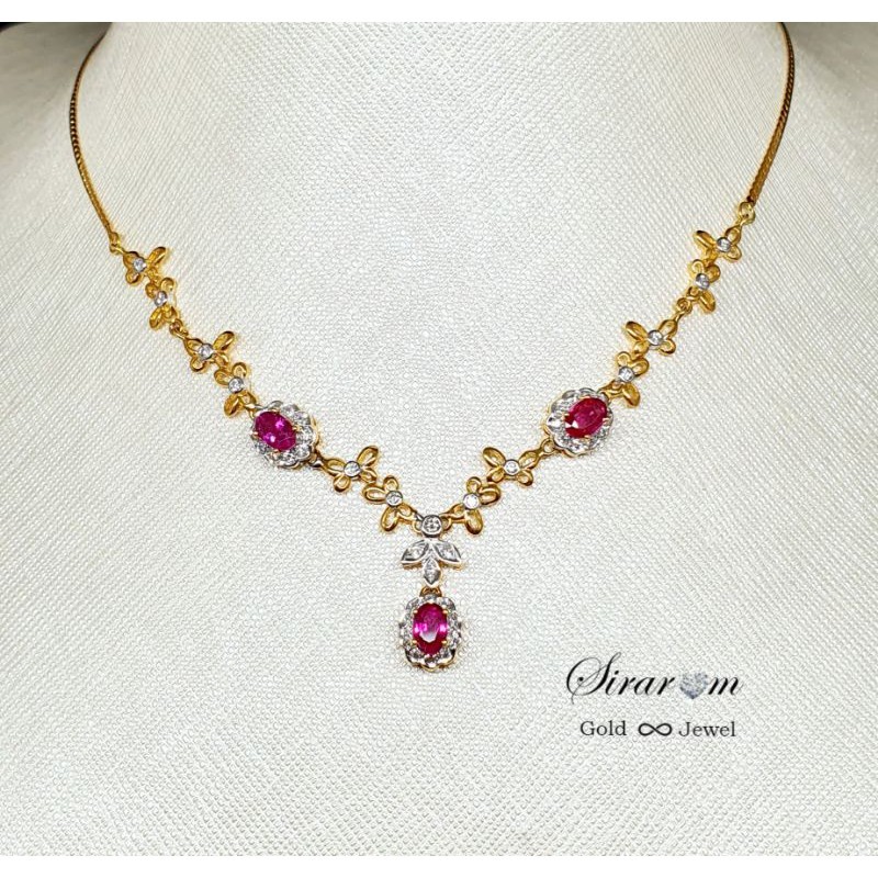 N-0264 สร้อยคอเพชร 0.63Cts. นน.ทอง11.0g. พลอยแดงทับทิม 1.64Cts.