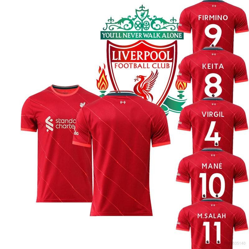 ในสต็อก 2021-2022 Liverpool FC เสื้อฟุตบอล Virgil Keita Mane Salah Firmino Tshirt Tops เสื้อฟุตบอลหล