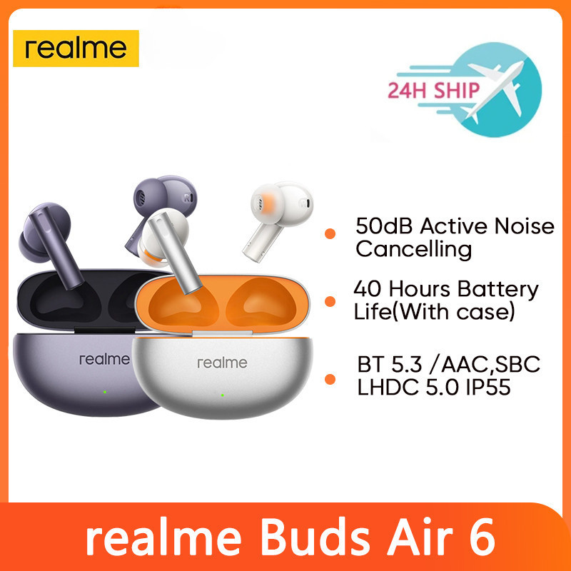 2024 ใหม ่ realme buds Air 6 TWS หูฟัง Hi-Res LHDC 5.0 Active ลดเสียงรบกวนหูฟังไร ้ สายบลูทูธ 5.3 I