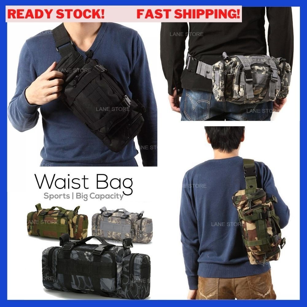 ในสต็อก ยุทธวิธีเอวกระเป๋า Porch กระเป๋า Push Bag lelaki Army Sling Bag กระเป๋าทหาร Beg Pinggang le