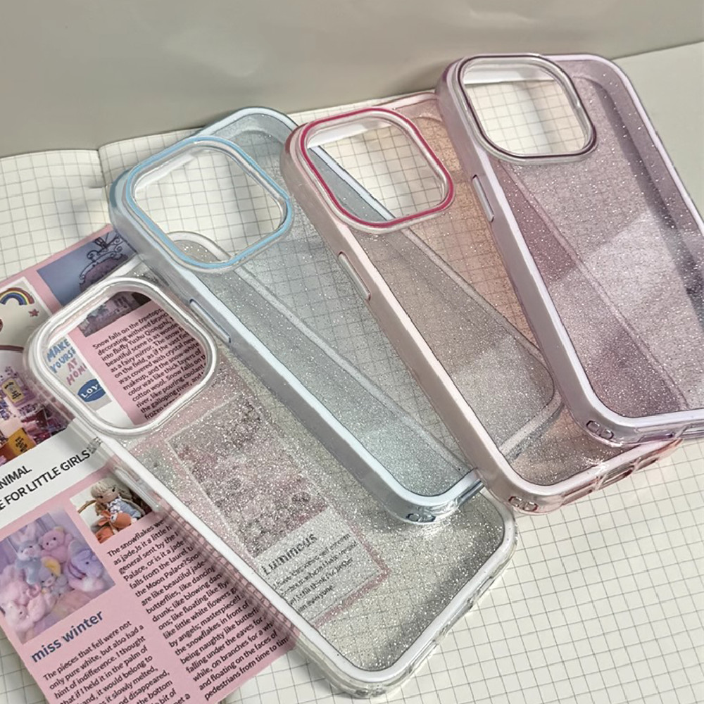 Ins Y2K น่ารักสีลูกกวาด Glitter เคสโทรศัพท์สําหรับ IPhone 11 15 16 Pro Max 16plus 12 14 13 ProMax กรอบหนาทนต่อการตกฮาร์ดปกหลัง