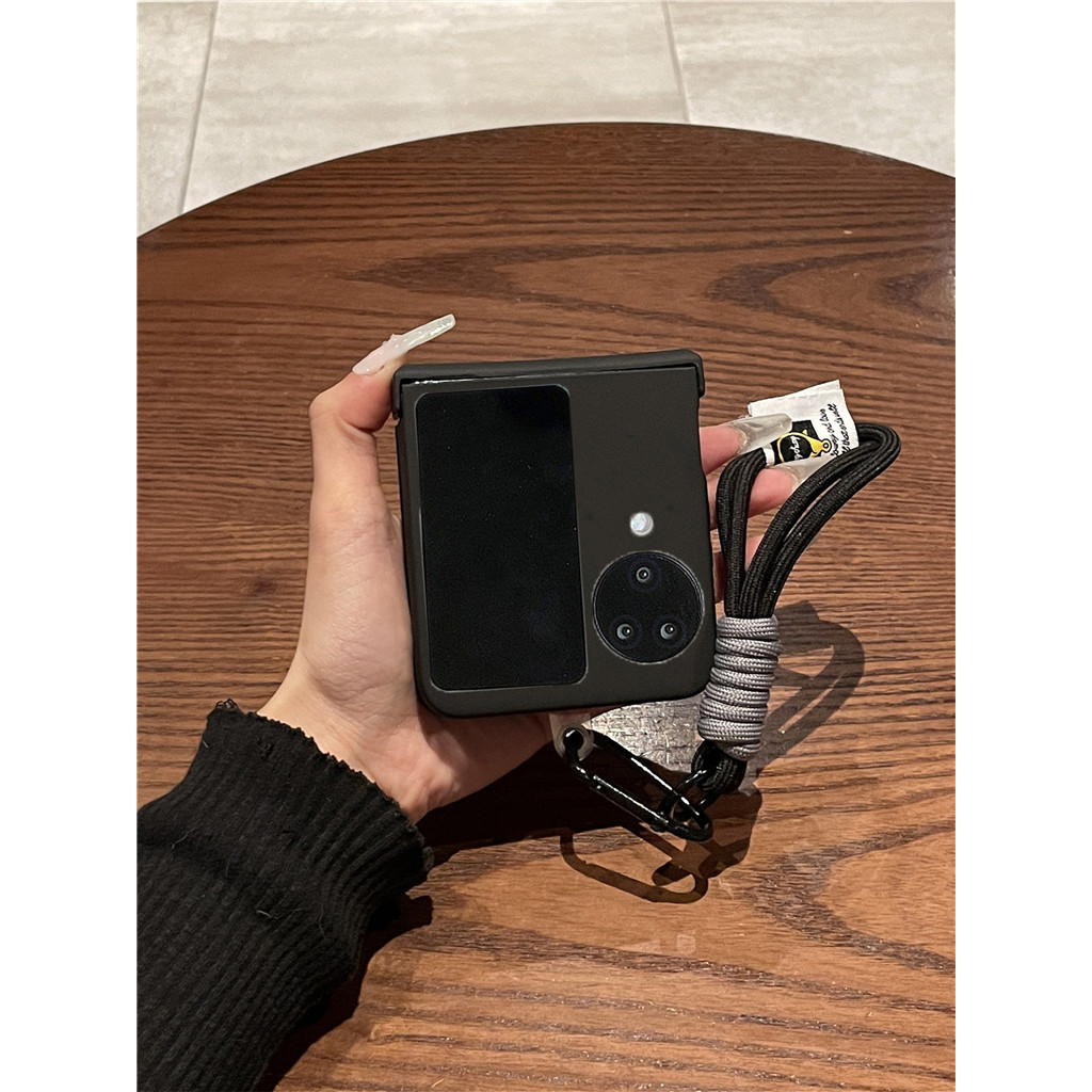 เคสโทรศัพท์แบบพกพาสีดําหรูหราเรียบง่ายพร้อมเชือกสายคล้องมือ OPPO N3Flip N2 Flip N3 Flip N2flip N3Fli