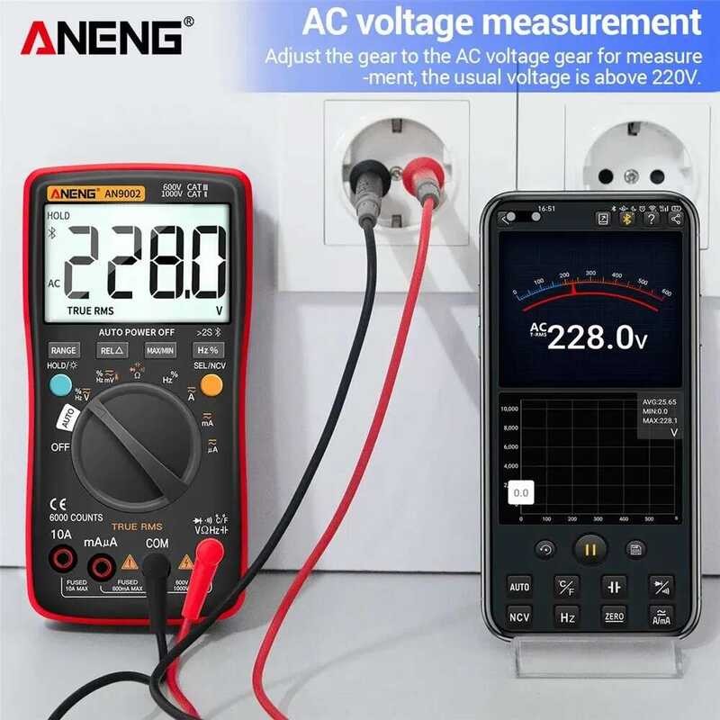 ▥ ANENG An9002 บลูทูธมัลติมิเตอร์แบบดิจิตอล 6000 นับ Professional Multimetrotrue RMS Ac/Dc